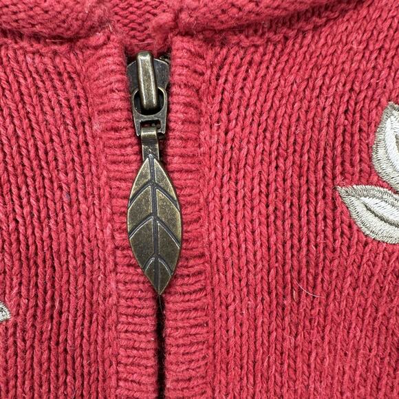 Croft & Barrow Cardigan Sweater Womens 1X Red Floral Embroidered Zip Knit Top - Picture 6 of 12